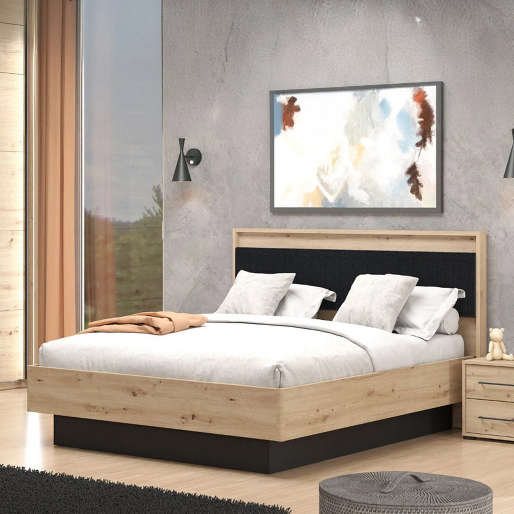 Letto Matrimoniale Filogaso, Letto Matrimoniale Dimensione Materasso 160x200 cm, Marrone Rovere Nodi