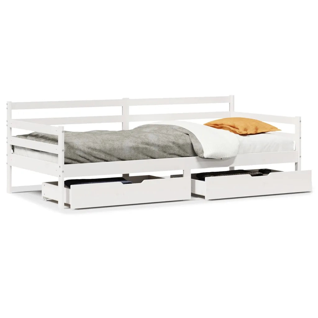 Letto singolo | Letto per adulti | Dormeuse con Cassetti Bianco 90x200 cm Legno Massello di Pino
