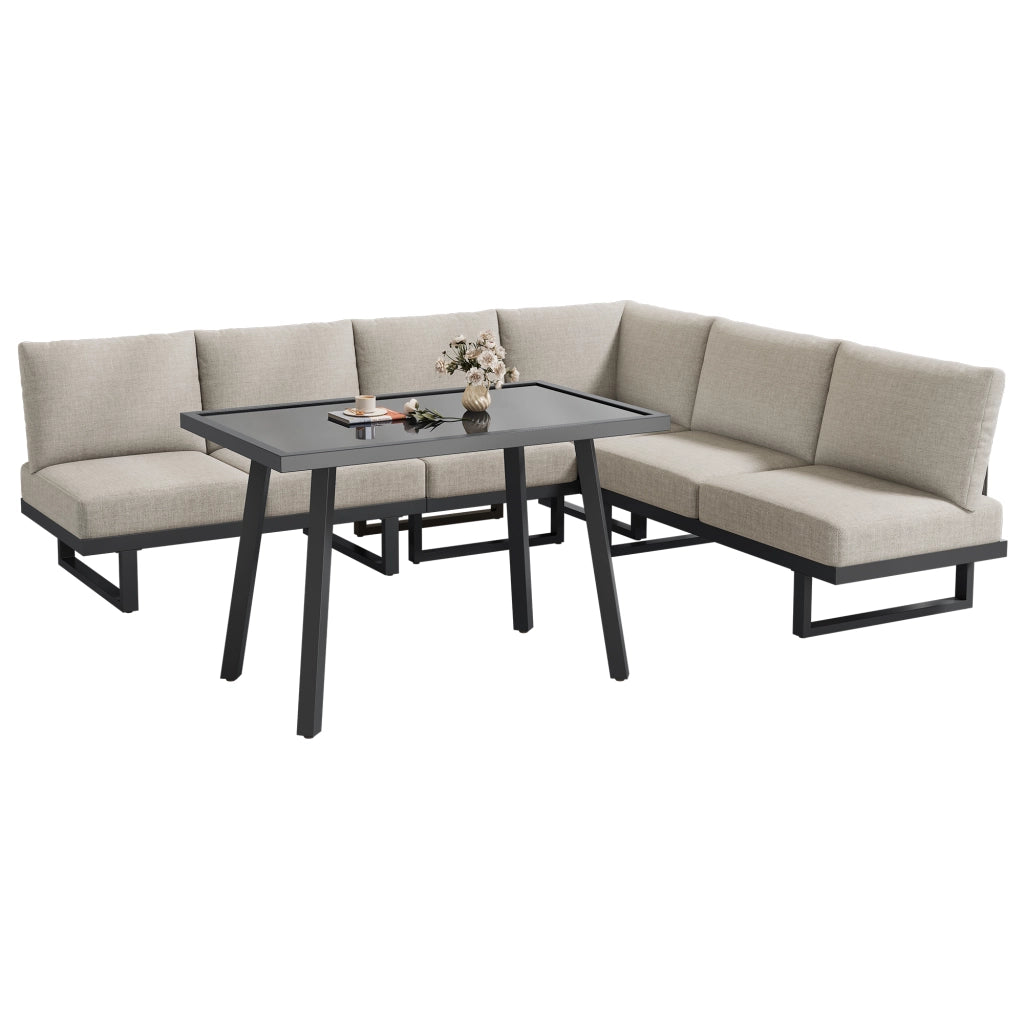Set da Giardino con Divano Angolare e Tavolo ¨C Xylo ¨C Acciaio Zincato, Grigio Beige