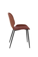 E-STYLO Sedia da pranzo in soft touch cuoio scuro e gambe in metallo nero, 55cm X 45cm H. 83cm.
