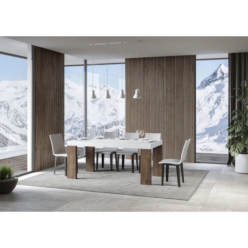 Tavolo allungabile 90x160/264 cm Roxell Mix piano Bianco Frassino - - Bianco Frassino/Noce