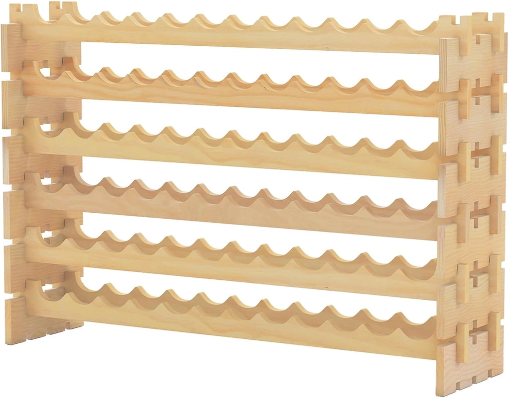 Portabottiglie in legno impilabile, scaffale per bottiglie per 72 bottiglie, portabottiglie con 6 livelli, supporto per bottiglie modulare per cucina e bar, scaffale in legno 120 x 29 x 79 cm