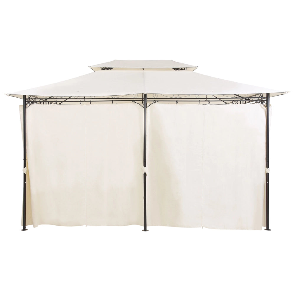 Gazebo Tessuto Beige Struttura in Acciaio Nero 300 x 400 cm Tende da Giardino