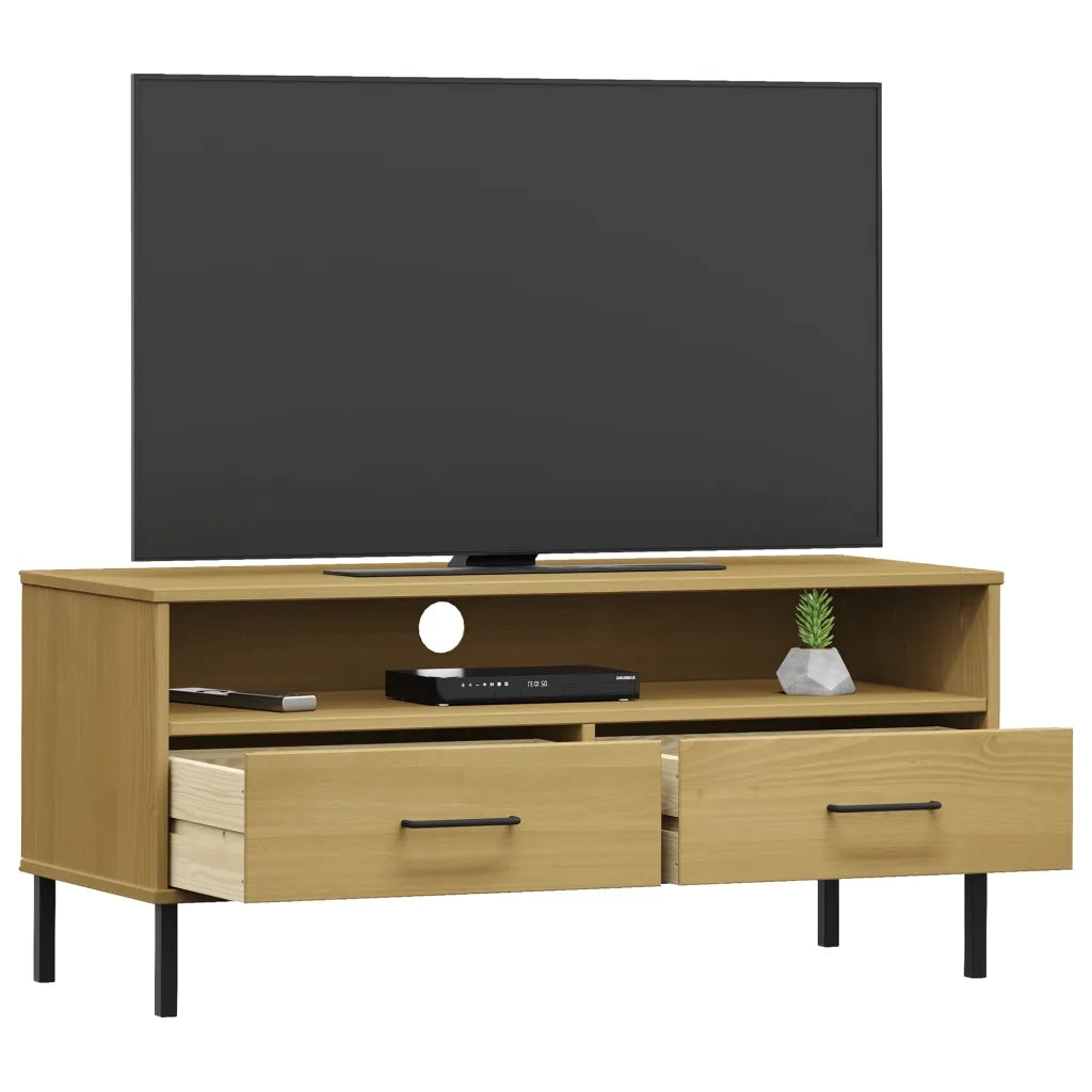 Mobile TV con Gambe Metallo Marrone Legno Massello di Pino OSLO cod mxl 27749