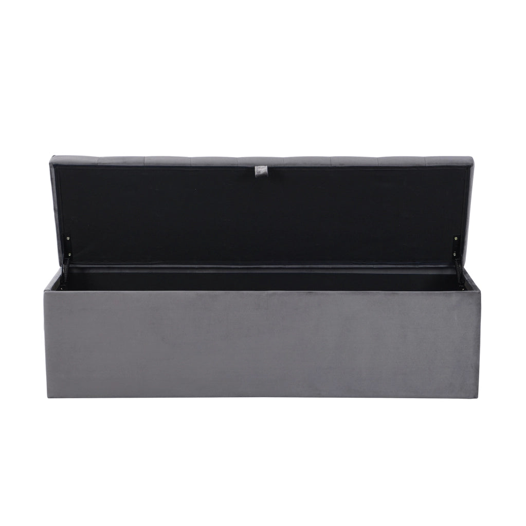 Panca contenitore in velluto grigio 138 x 41 x 42 cm; ottomana con seduta imbottita