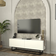 Mobile Porta TV Nolven a 2 Ante Ribalta e Telaio in Metallo 135x32x47 cm - Bianco [en.casa]
