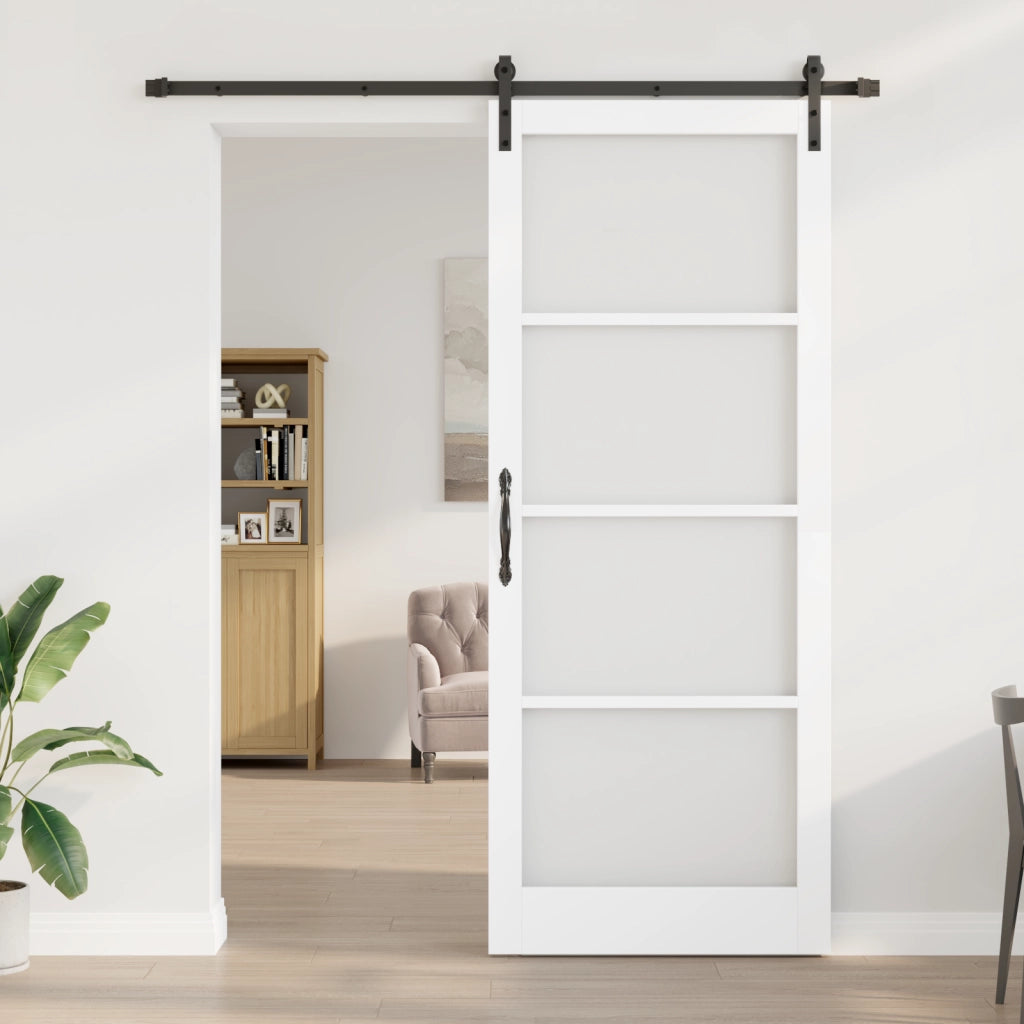 Porta Scorrevole  con Set di Accessori 'ORKDAL'Bianca Legno Massello & Vetro