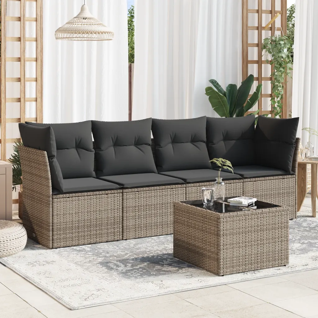 Set Divano da Giardino 5 pz con Cuscini Grigio in Polyrattan 3249079