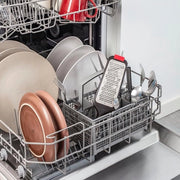 Raspante per plastica nera rossa - Manico con inserto in acciaio inox - Lama in acciaio inox - raspante per cucina - raspante fine