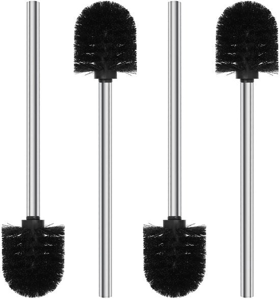 Set di spazzole per il water 7,5 cm | Set di 4 con maniglia in acciaio inossidabile | Spazzola per il water con cappuccio sostituibile (nero)