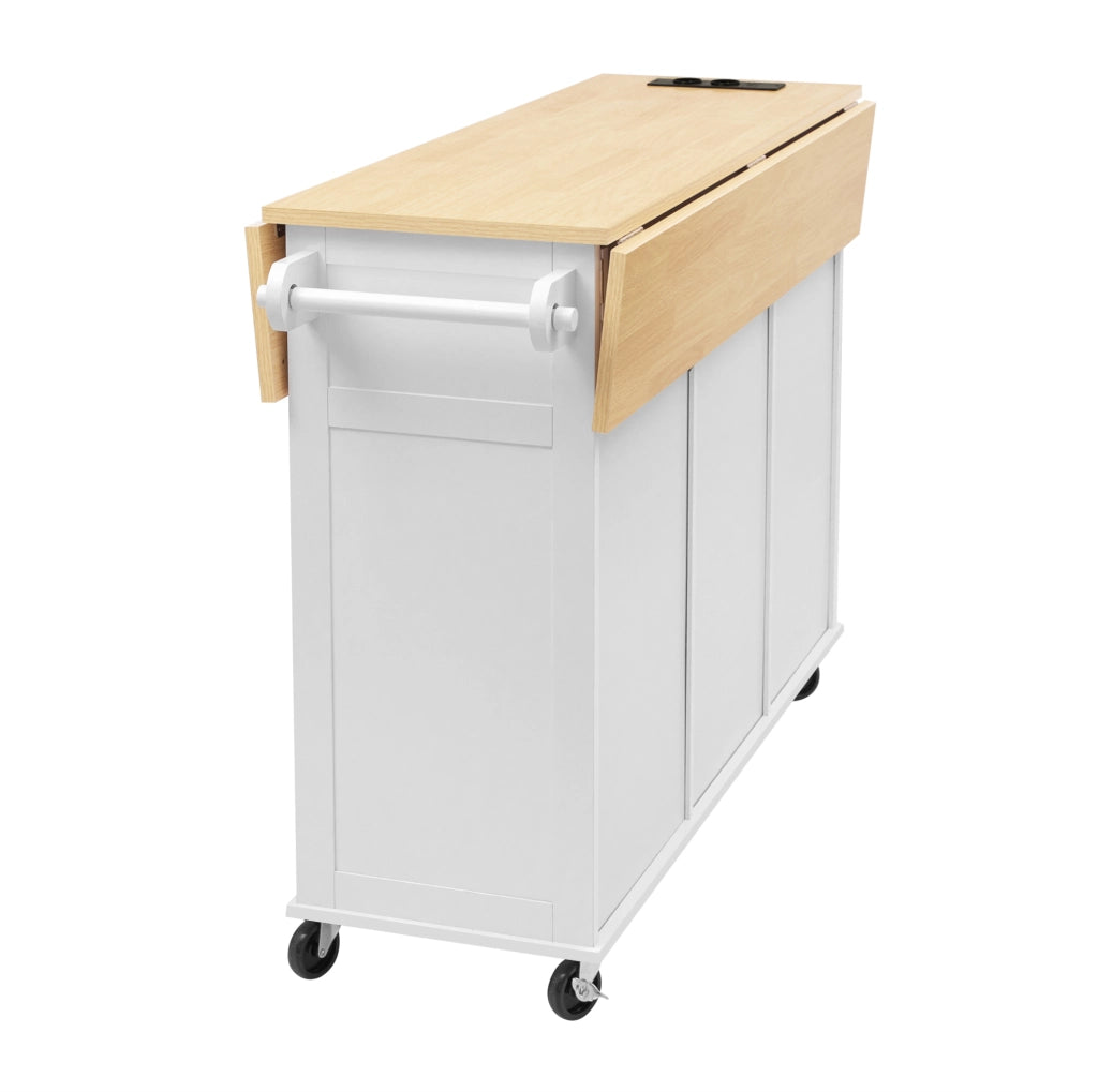 Isola cucina 120x40-60-80x92 cm con piano pieghevole e prese; in MDF; bianco e naturale