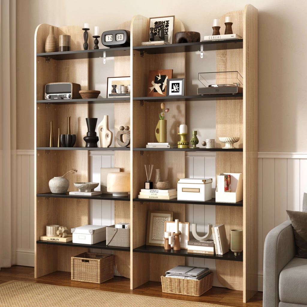 Libreria aperta a 5 ripiani alta 160 cm in truciolare naturale e nera