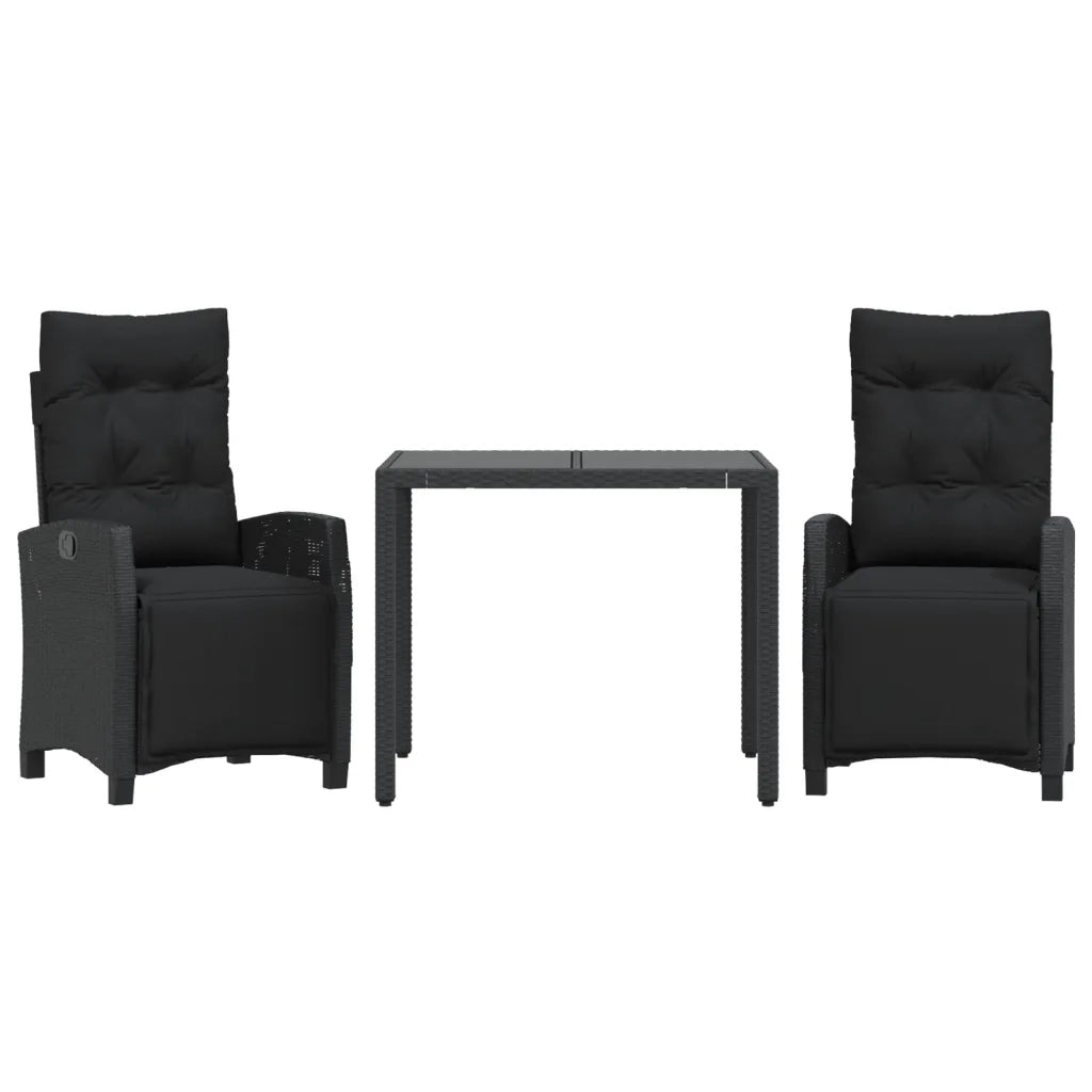 Set da Pranzo da Giardino 3 pz con Cuscini Nero in Polyrattancod mxl 111005