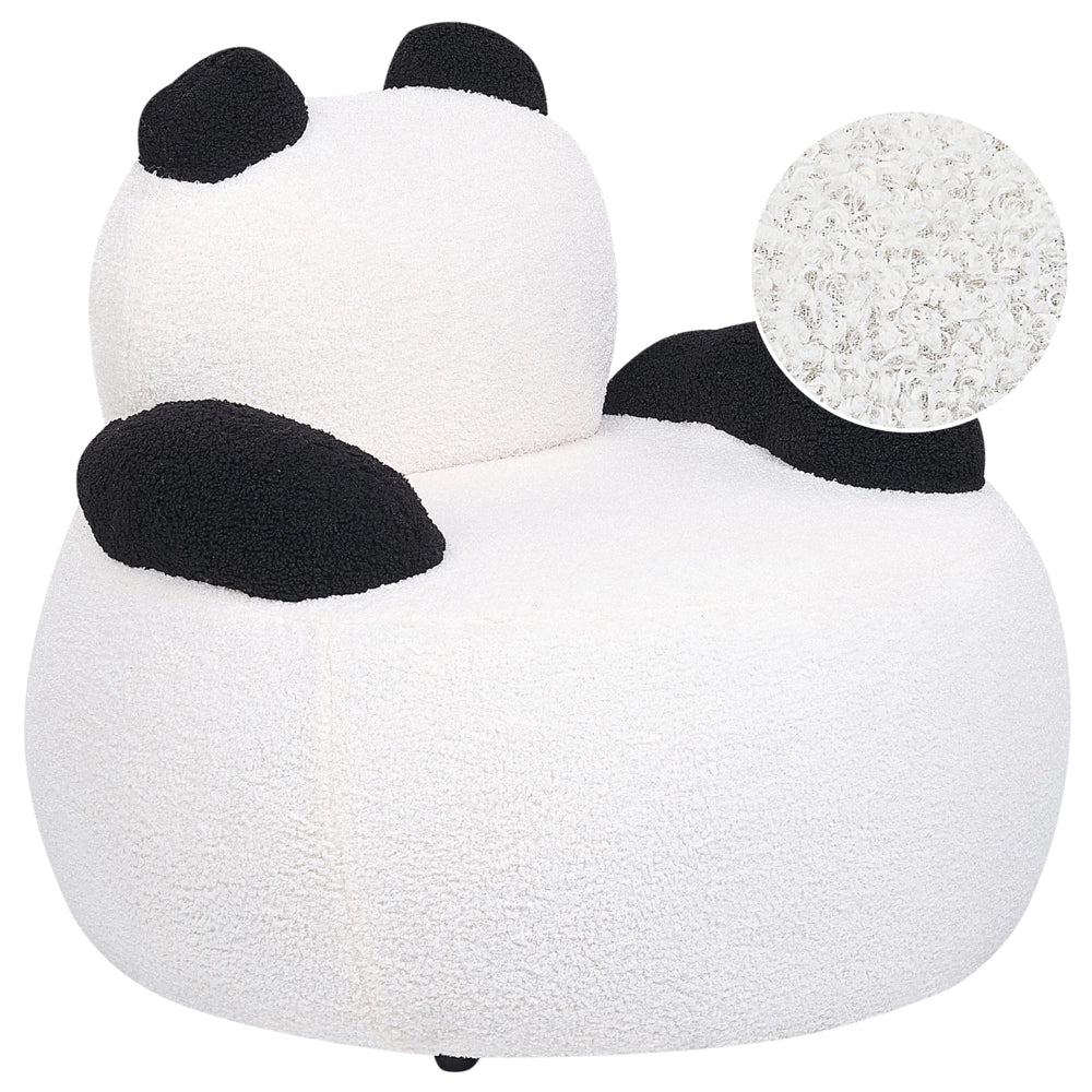 Sedia per animali Rivestimento in bouclé bianco e nero con braccioli Seduta d'arredo per bambini Design moderno Forma di panda