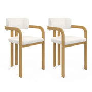 IDMarket - Set di 2 sedie da pranzo e poltroncine da tavolo ESMA in metallo effetto legno e tessuto bouclette con braccioli