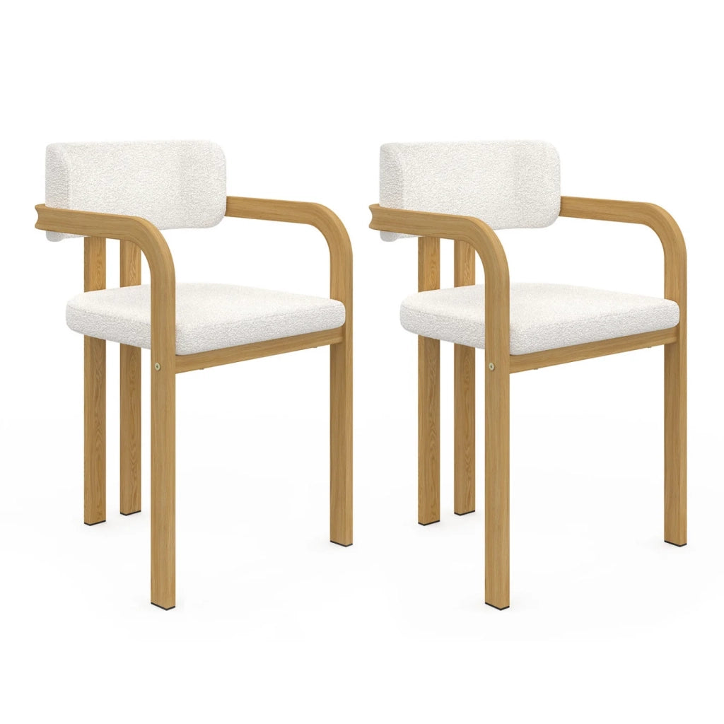 IDMarket - Set di 2 sedie da pranzo e poltroncine da tavolo ESMA in metallo effetto legno e tessuto bouclette con braccioli