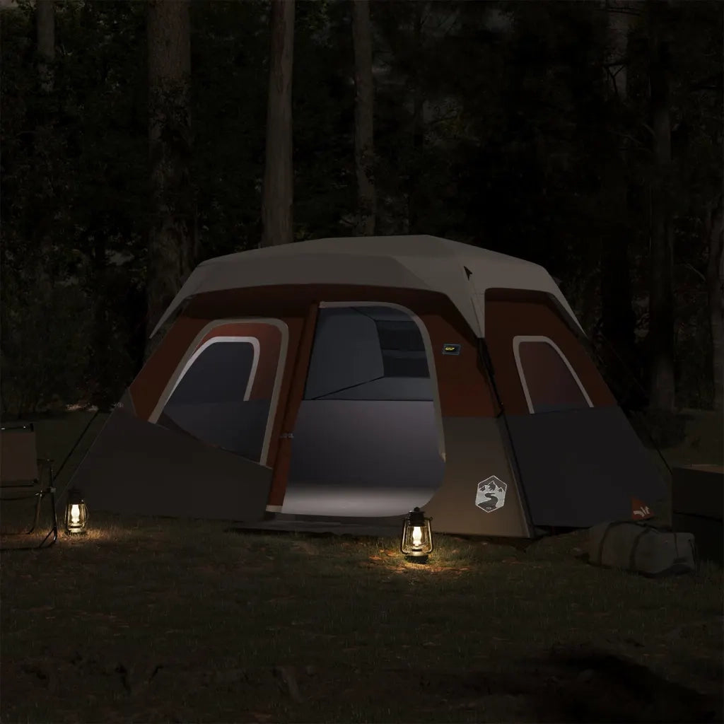 Tenda Famiglia LED 6 Persone-Tenda da campeggio Grigio/Arancione Rilascio Rapido