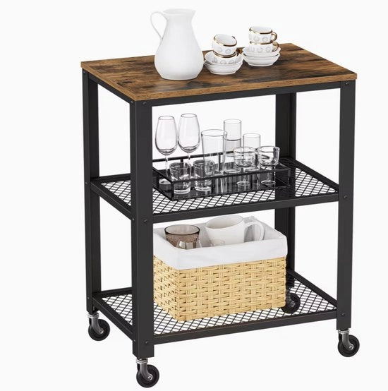 Servizio a due livelli su ruote per cucina e archiviazione con maniglia in legno colore verde dimensioni 63 × 42 × 64,5 cm