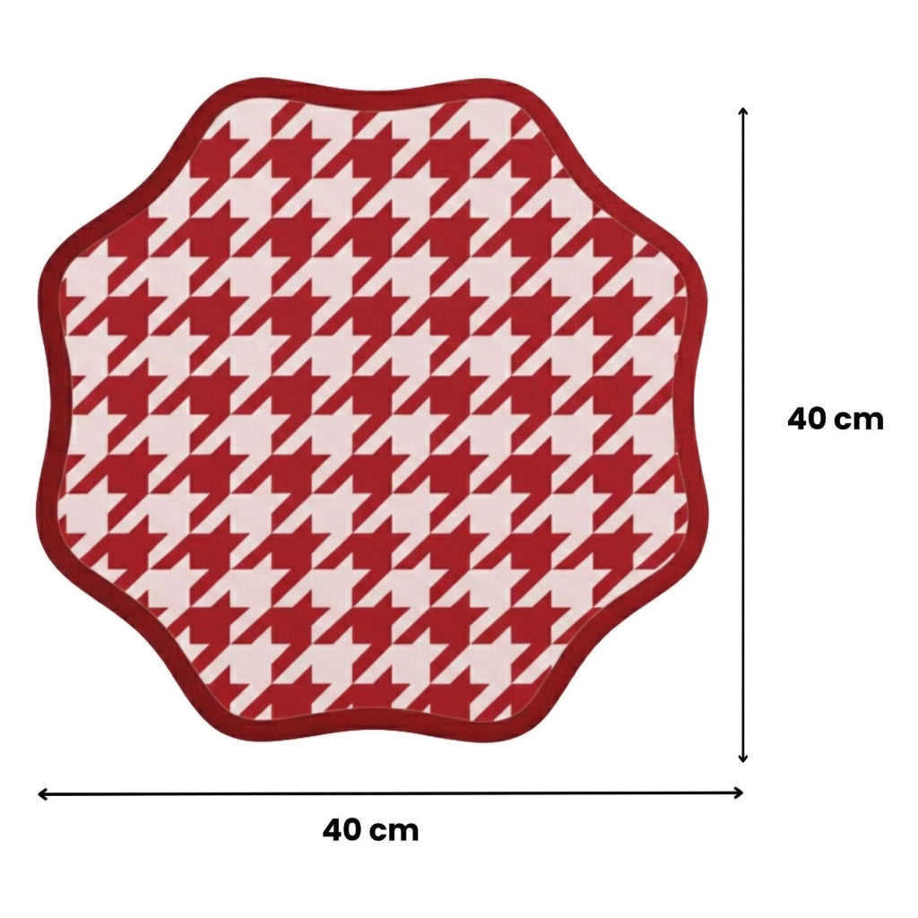 Serce, Tovaglietta Americana set da 6, Bordo Ondulato, Fantasia Pied de Poule Made in Italy, 40x40 cm Rosso