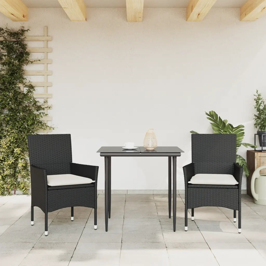 Sedie da Giardino con Cuscini 2 pz | Sedie da Esterno Nere in Polyrattan
