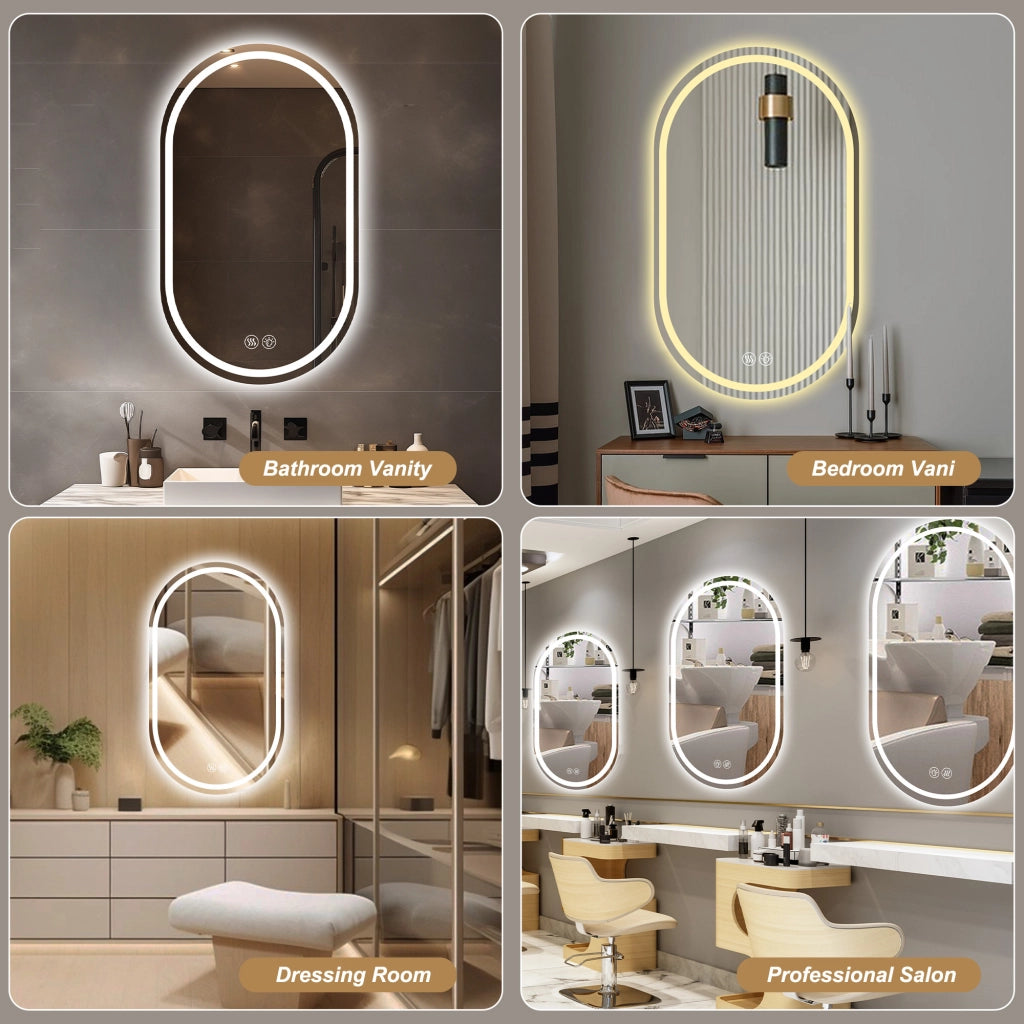 Specchio luminoso da bagno ovale senza cornice con antiappannamento e touch 60 × 90 cm in vetro e metallo argento