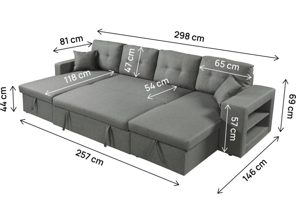 Divano letto angolare panoramico "Axel" in tessuto - 4 posti - Grigio