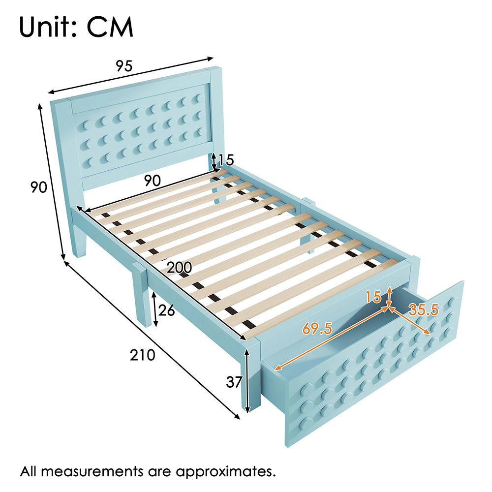 Letto bambino-Xylo-90x200 cm-design a blocchi, cassetti, contenitore, senza materasso