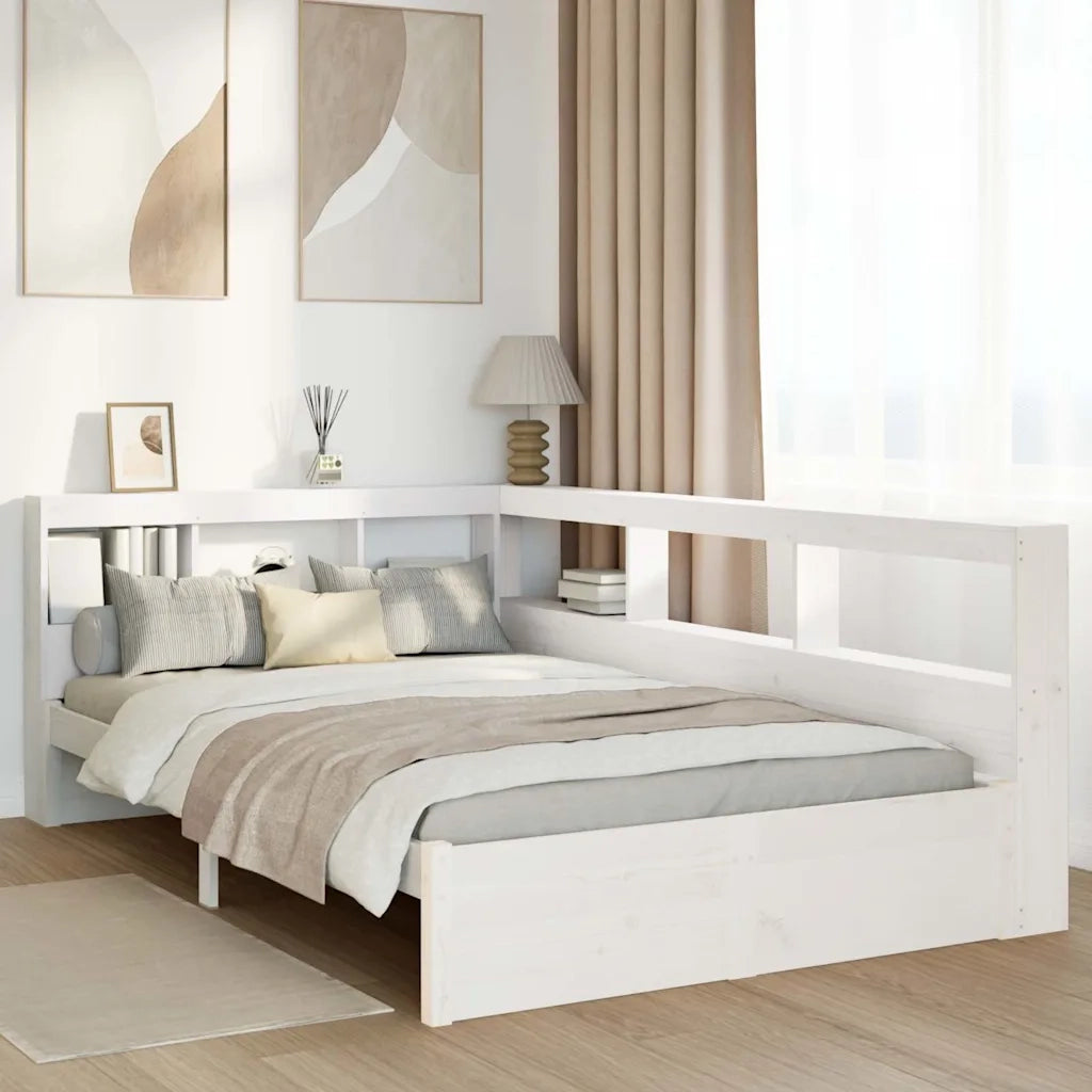 Letto Libreria senza Materasso-Struttura Letto con contenitore Bianco 90x190 cm Massello Pino 686697