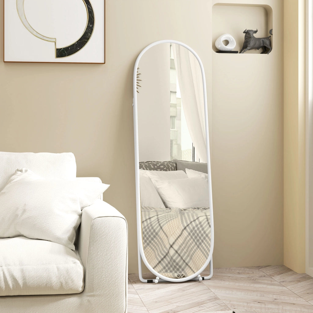 Specchio da Parete Ovale con Cornice in Metallo ¨C zephmum ¨C Bianco 40x4x160 cm