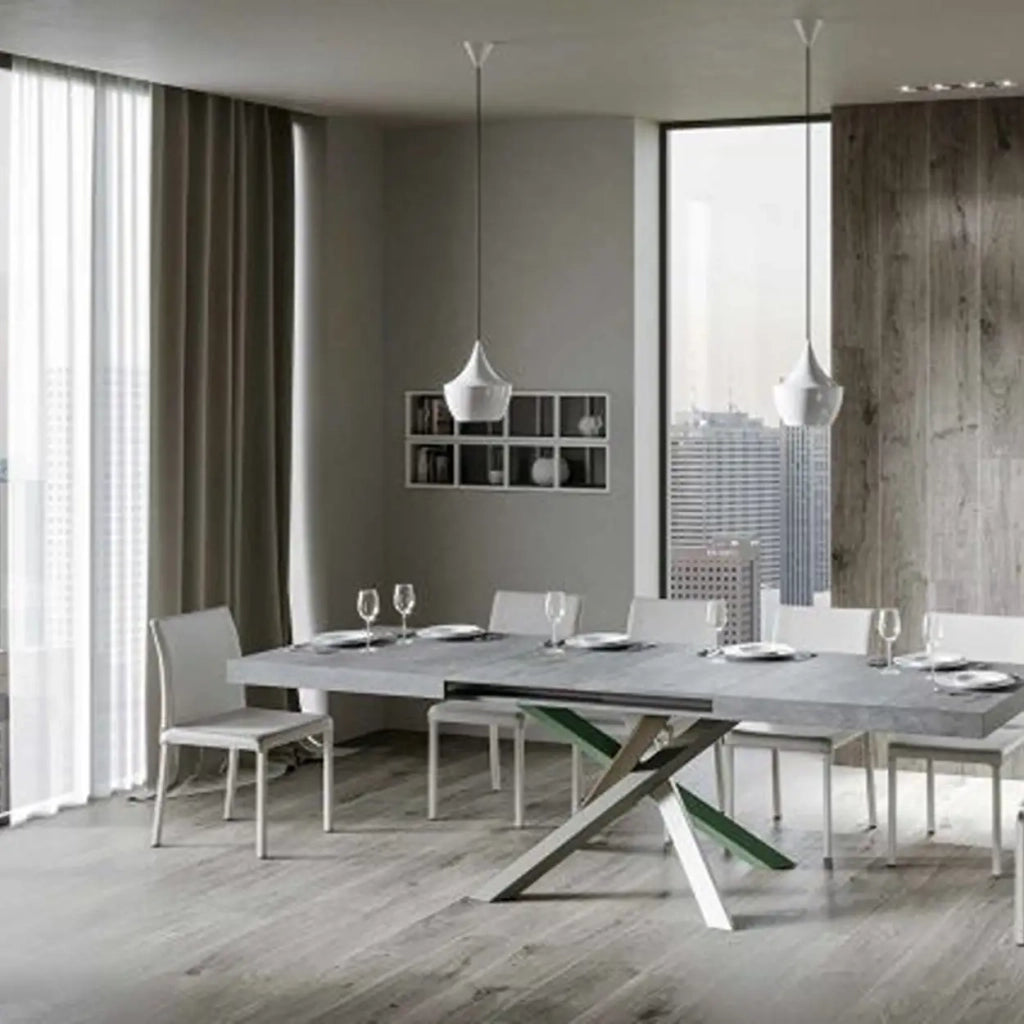 Tavolo allungabile 200/460x90 cm Volantis colore cemento gambe multicolore 4/A