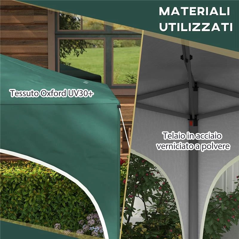 GAZEBO DA GIARDINO AD ALTEZZA REGOLABILE CON FORI DI DRENAGGIO E BORSA DA TRASPORTO, IN METALLO, VERDE