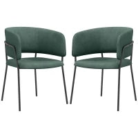 Set 2 Sedie per Cucina Imbottite, in Tessuto Effetto Velluto e Acciaio, 57x53x73 cm, Verde