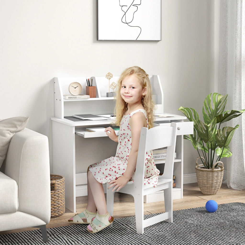 Scrivania per bambini con sedia ergonomica ¨C zephmum ¨C bianco 90x45x90 cm