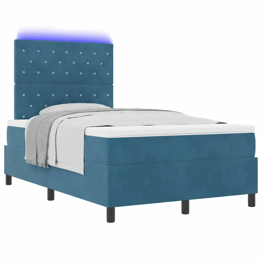 Letto a Sorgente LED Blu Scuro 120 x 190 cm Velluto 3343236