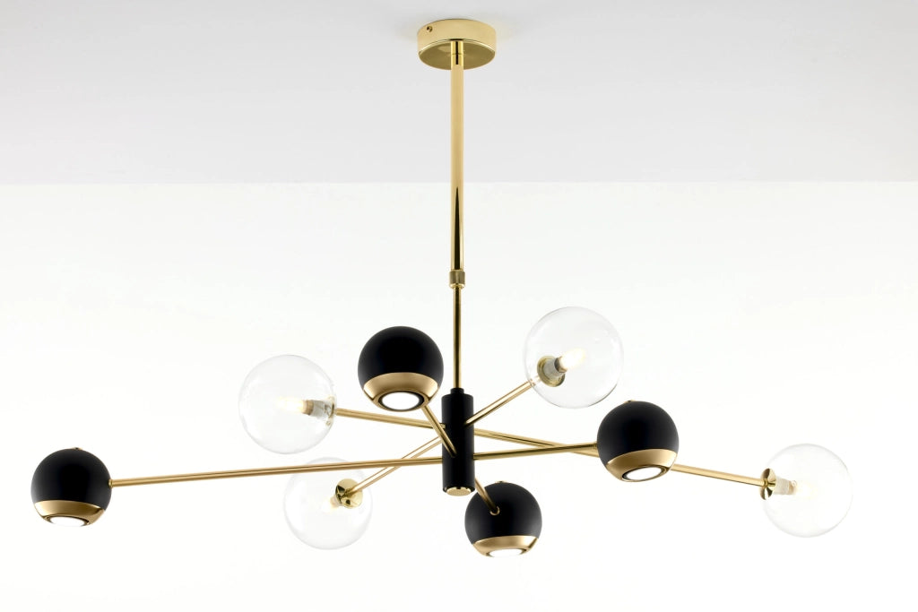 Lampadario moderno oro/nero vetro 8 luci Jupiter MOKA