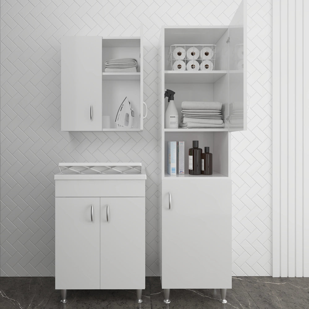 Pensile multiuso 60x32 in legno bianco con due ripiani Fedra