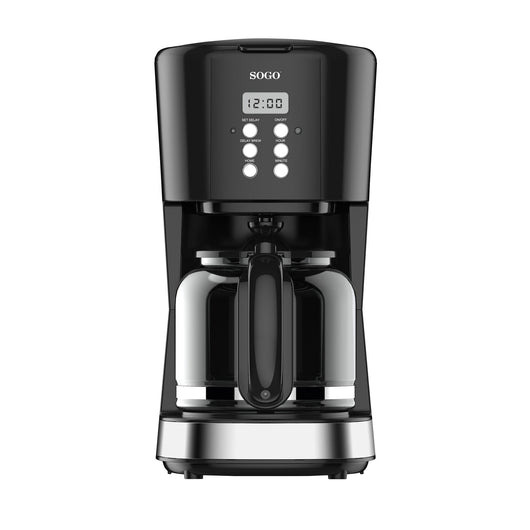 SOGO Caffettiera a Goccia 12 Tazze – 1,5L – 900W – Timer, LCD, Caraffa in Vetro, Filtro Permanente, Keep Warm, Anti-Goccia