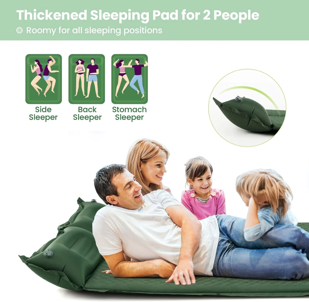 190 x 130 cm, materassino autogonfiabile per campeggio, materasso gonfiabile ad aria con cuscino, tappetino per dormire per 2 persone, impermeabile, materassino gonfiabile per escursioni