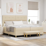 Letto Box Spring con Materasso e Panchetta Crema 200x200 cm Tessuto