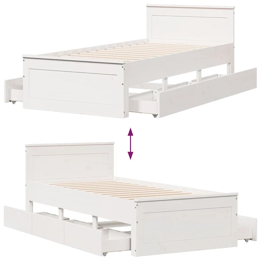 Letto singolo | Letto per adulti | Giroletto senza Materasso con Testiera Bianco 75x190 cm Pino