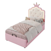 Letto imbottito 90x200 cm; luci LED ambientali e contenitore idraulico; PU; rosa (Senza materasso)