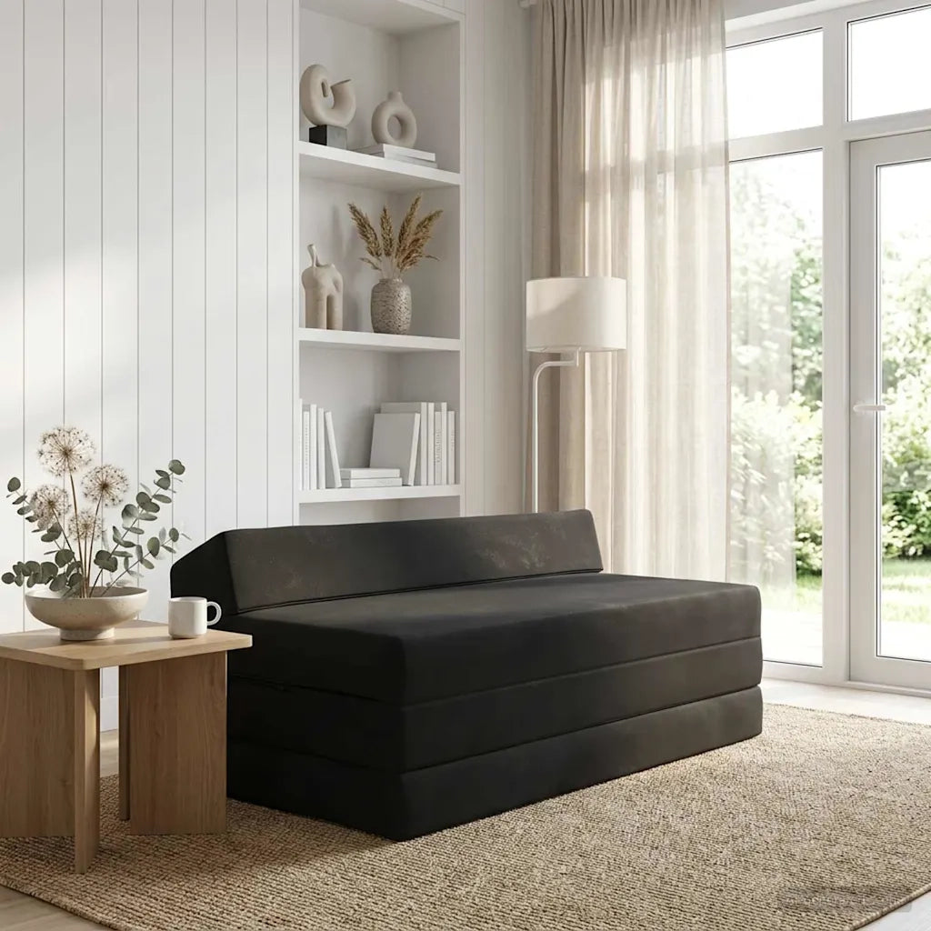 Divano Letto Pieghevole Nero 120 x 60 x 49 cm Tessuto