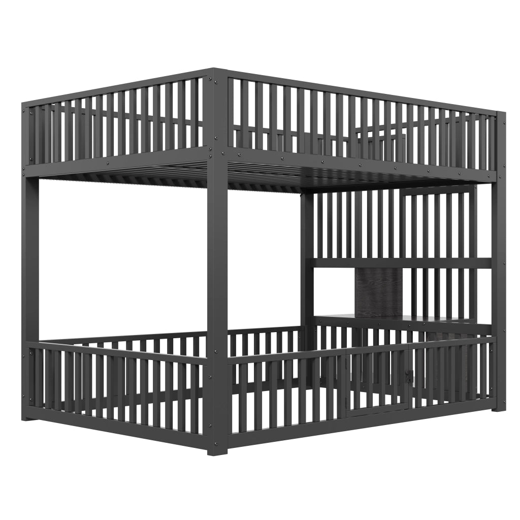 Letto a castello 140x200 nero con illuminazione LED e scala contenitore