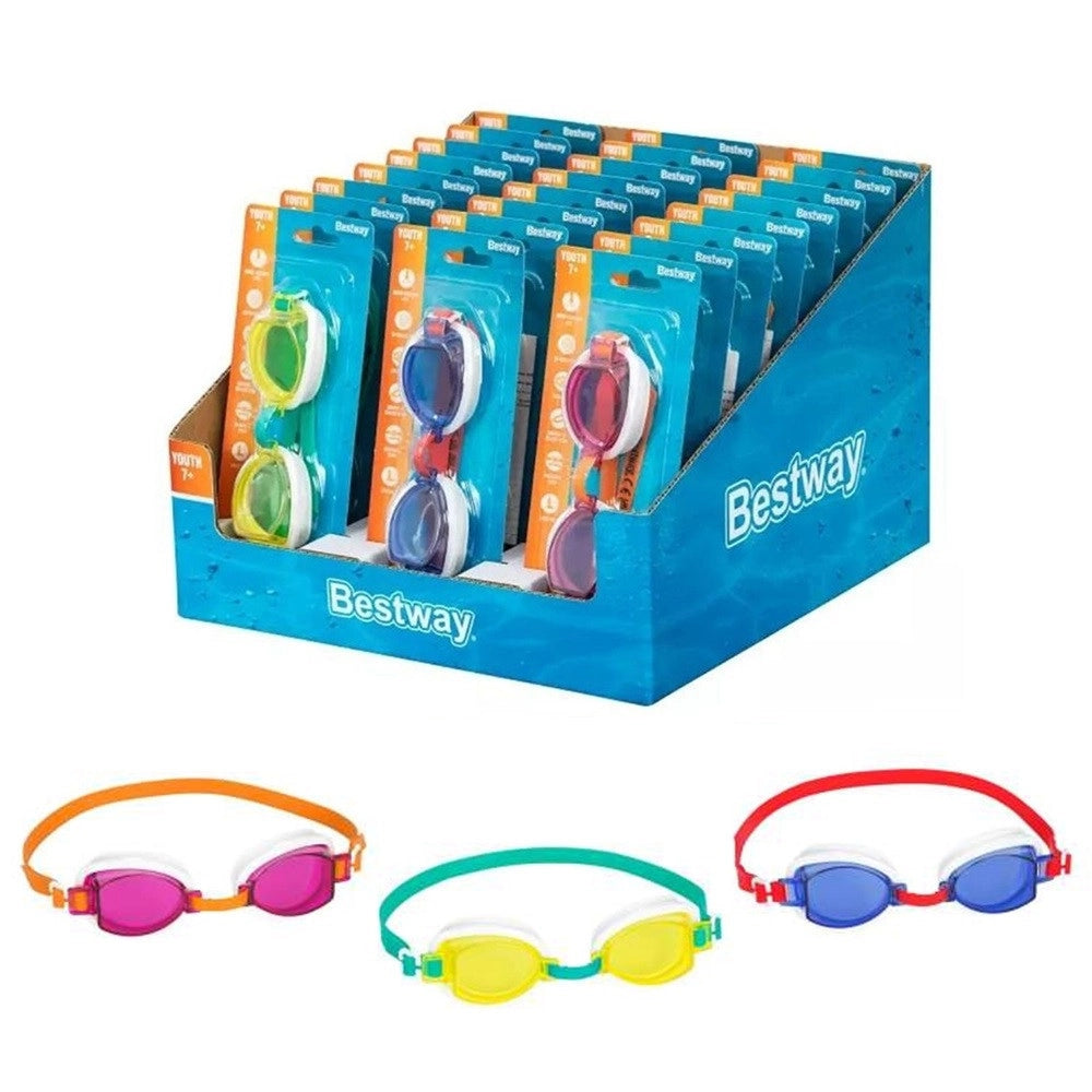 Trade Shop - Box 24 Pz Occhiali Da Nuoto Piscina Per Bambini Ragazzi 7+ Anni Da 3 Colori 30217 -
