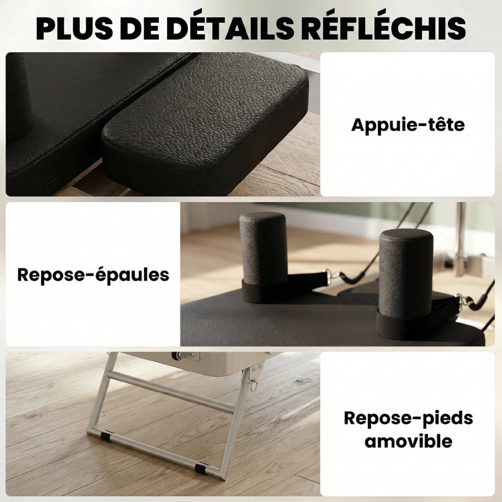 Reformer Pilates Pieghevole ¨C Xylo ¨C Sistema Ibrido 4 Molle 5 Corde Silenzioso Acciaio 195x56x88cm Bianco