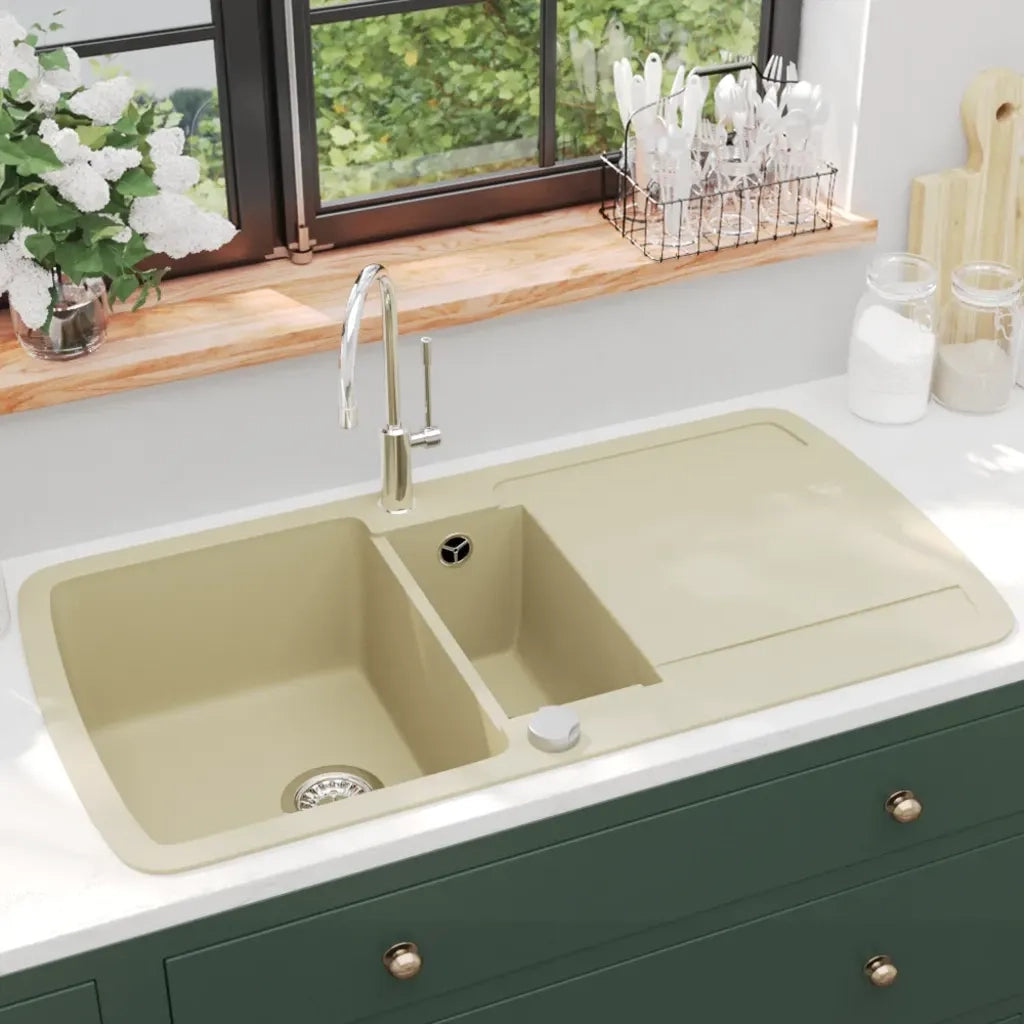 Lavello da Cucina in Granito Vasca Doppia Beige CFW3499638