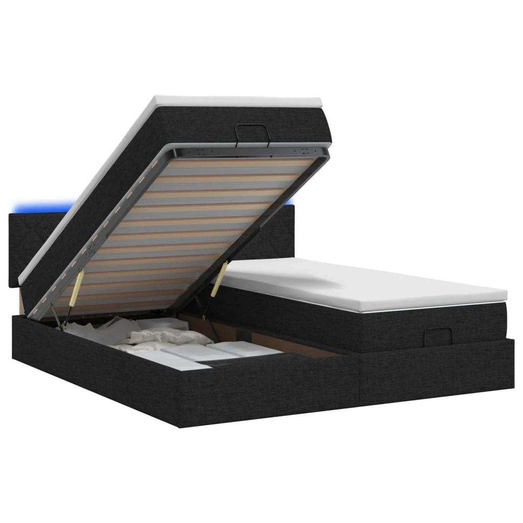 Letto Ottomano con Materasso e LED Nero 160 x 200 cm Tessuto 3457289