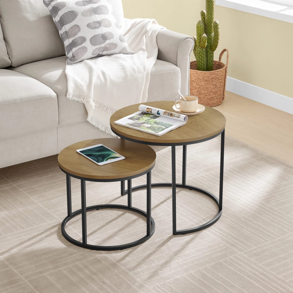 Set di tavolini rotondi VALORA - Stile industriale, gambe in rovere/nero x2