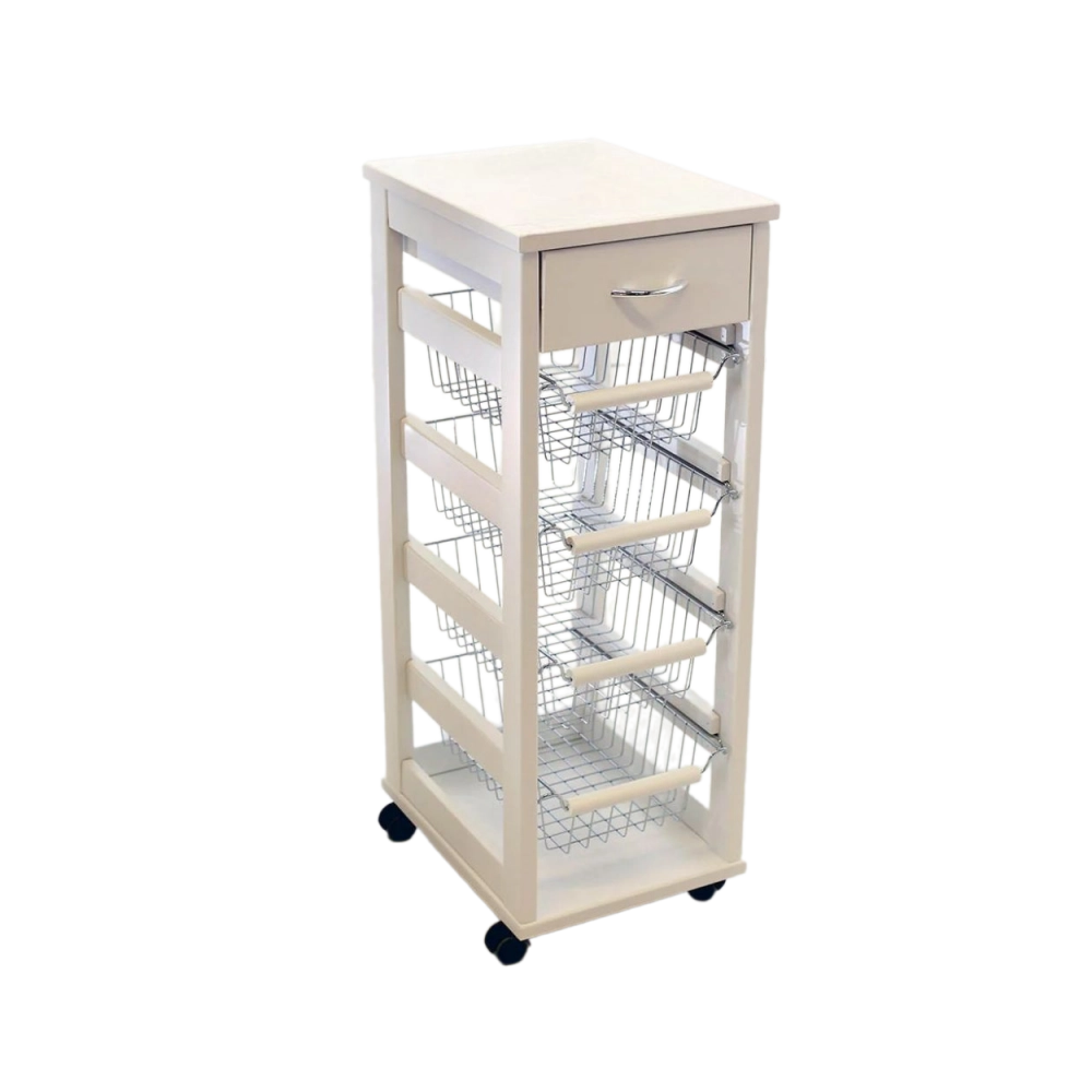Carrello da cucina salvaspazio 4 cestini estraibili ed un cassetto Vesuvio colore bianco