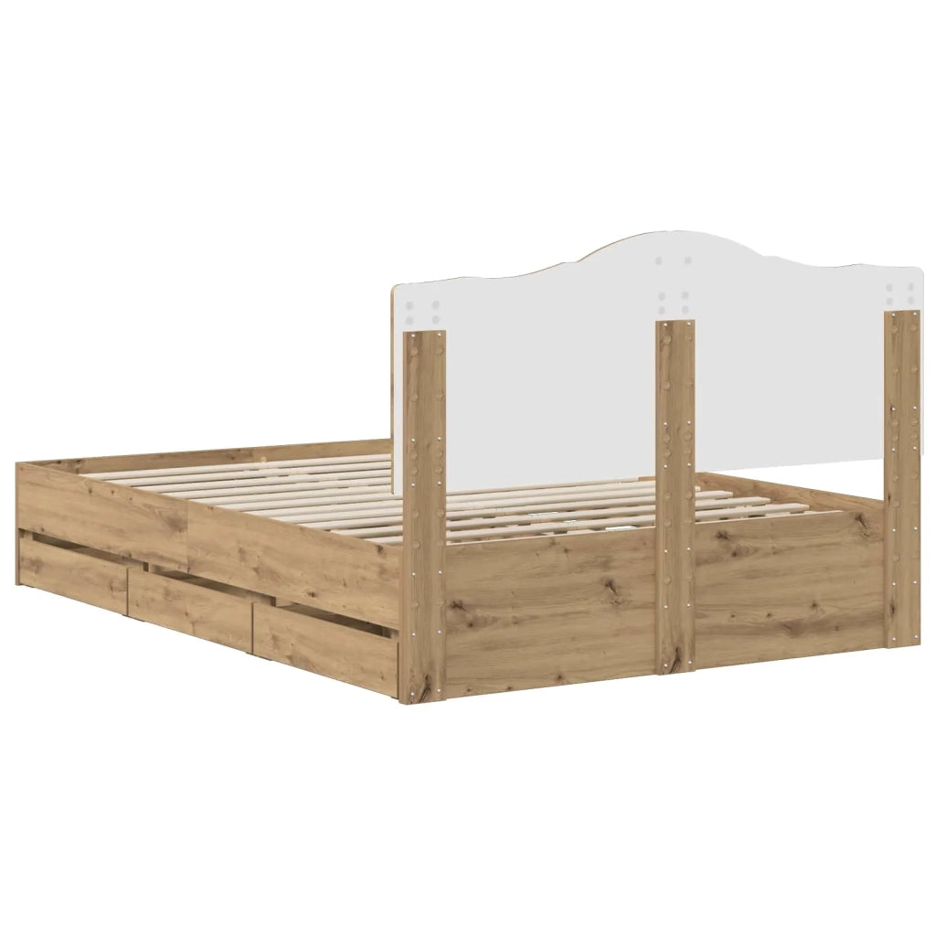 Bed Frame with Storage and Headboard Artisan Oak 140 x 190 cm 3445821